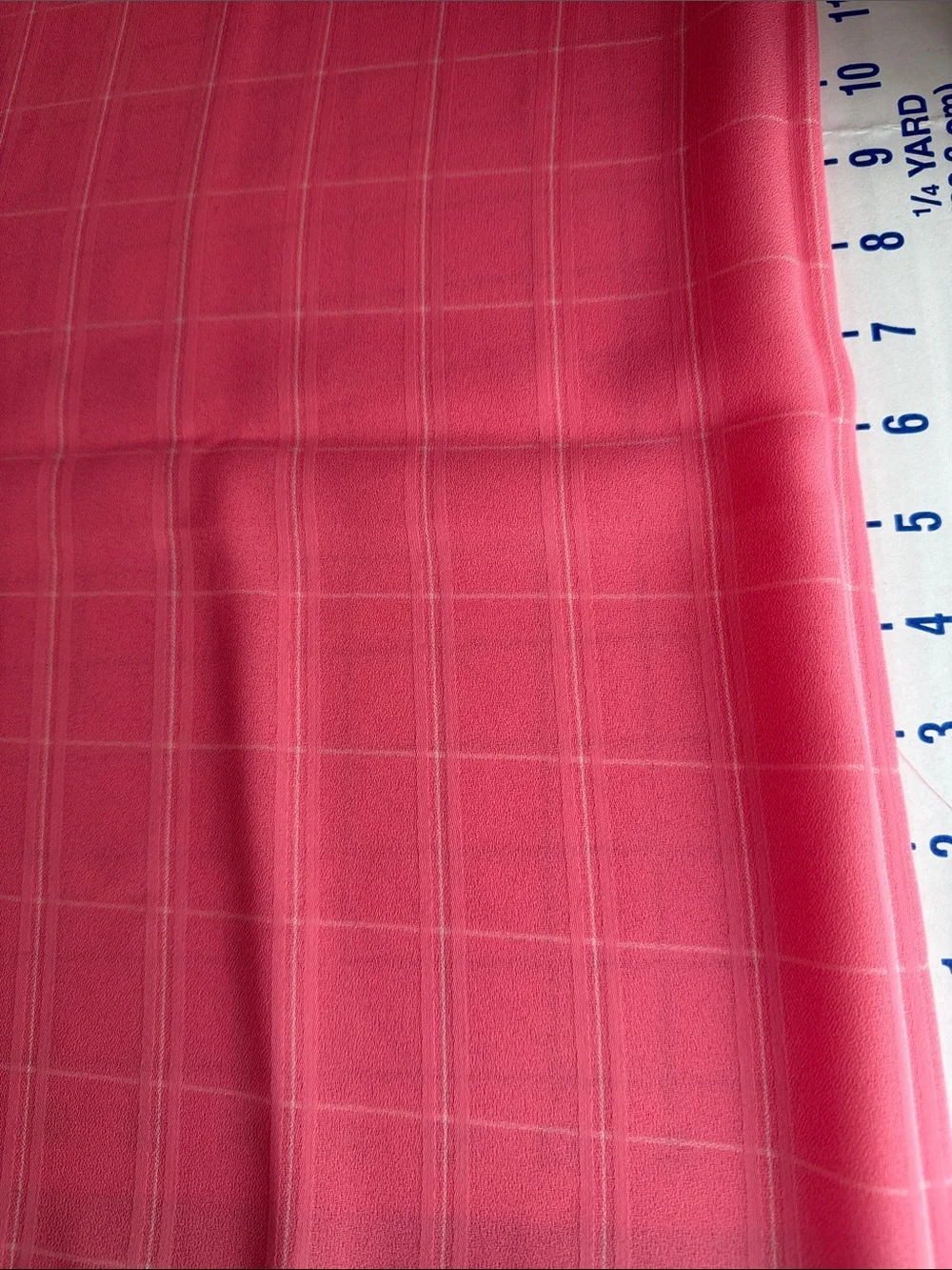 Vintage 1980s Coral Pink Windowpane Plaid Lightweight Drapey Fabric 2 Yards